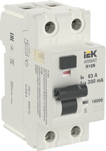 Выключатель дифференциального тока УЗО IEK ARMAT R10N 2п 63А 300мА 10кА тип A-S картинка
